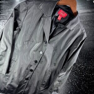 VTG Paris Blues Jacket‎ Women 2X Trench Raincoat Button Front Black Vintage Y2K